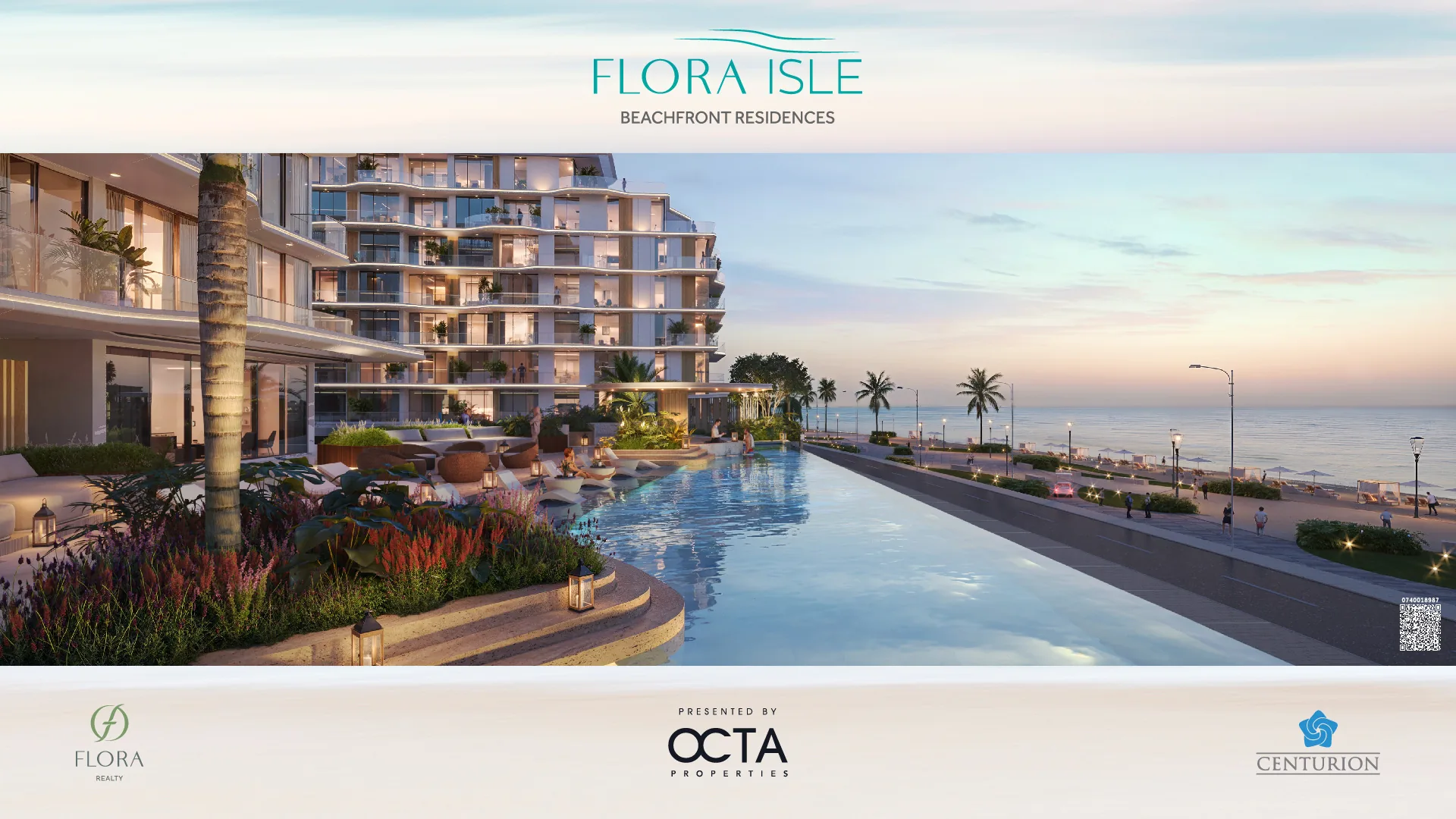Flora Isle, Urban-Beach-Pool bei D&auml;mmerung