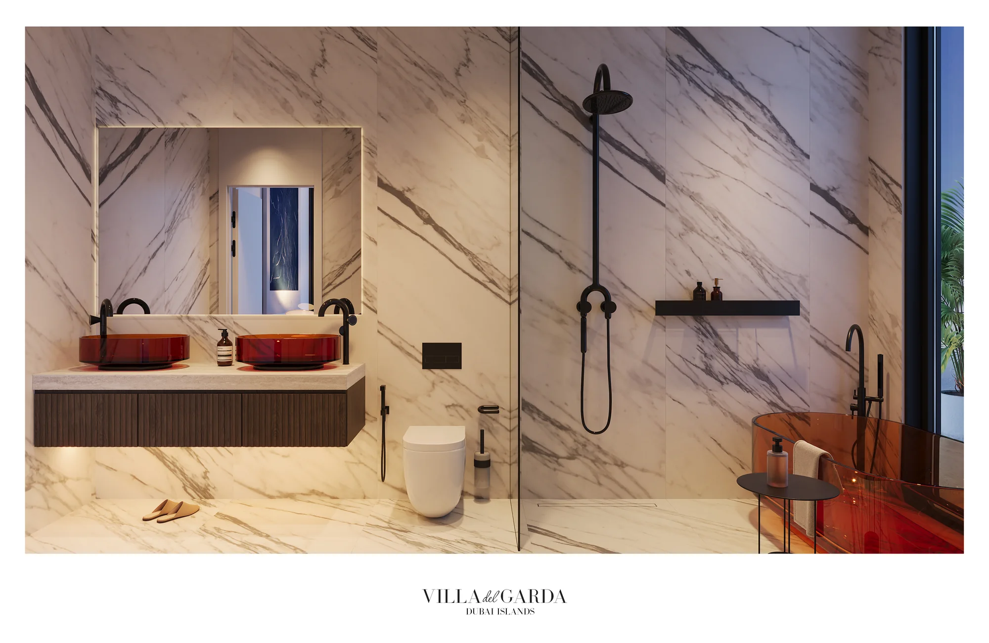 Villa del Garda, Marmor-Bad mit Meerblick