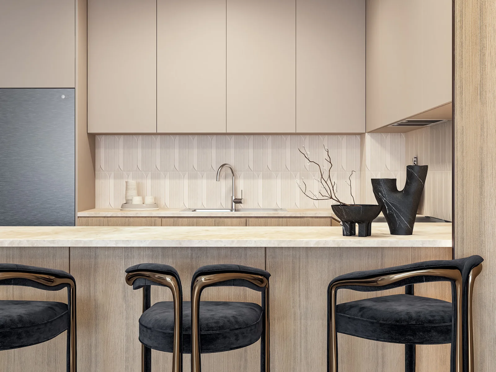 Weybridge Gardens 4, moderne Wohnküche im Innenausbau